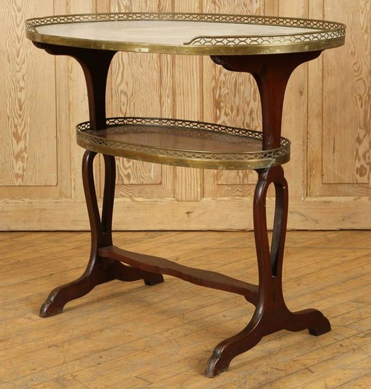 FRENCH MAHOGANY MARBLE TOP OCCASIONAL TABLE C1950
