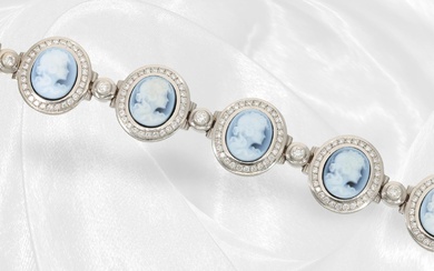 Fancy white gold vintage goldsmith bracelet with portrait cameos and brilliant-cut diamonds, approx. 1.7ct