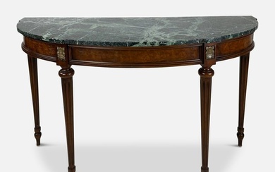 Fine Arts Furniture Company Burl Mahogany and Green Marble Console Hall Table