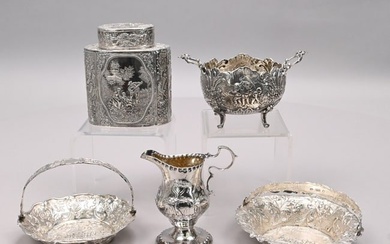 Five German&English Silver Repousse Table Articles