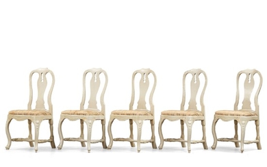 Five Swedish Rococo 18th century chairs.