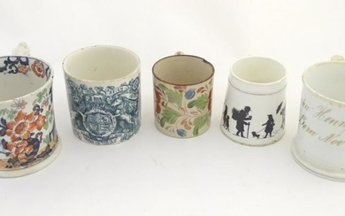 Five assorted Victorian mugs. Comprising a chinoiserie