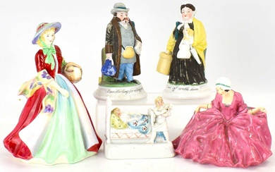 Five porcelain figures comprising Paragon 'Lady Marilyn', no.52GW, height 20cm,...