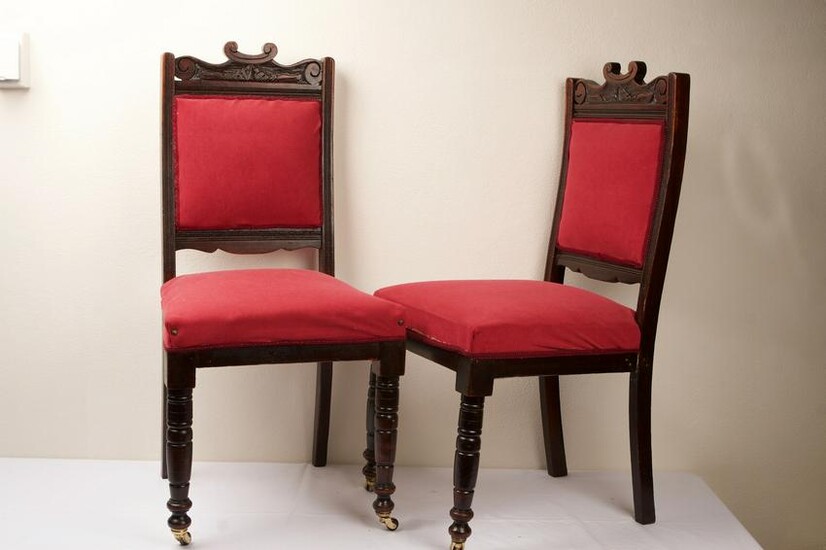 Four Edwardian Red-Upholstered Dining Chairs