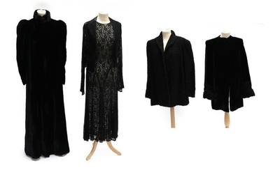Four Items of Circa 1920's-1930's Ladies' Costume, comprising a black...
