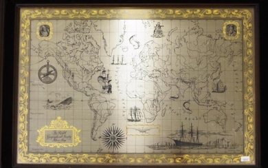 Framed Royal Geographical Society silver map World Map on...