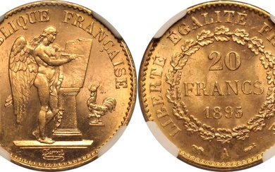 France Third Republic 1895 A Gold 20 Francs NGC MS 65