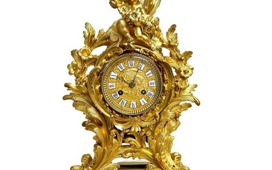 French 19th Century Louis XV Style Bronze Dore Matel Clock by Ringuet A Paris