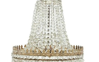 French Glass and Brass-Metal-Plated Chandelier