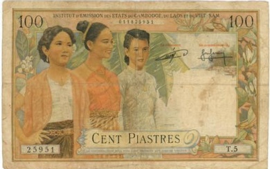 French Indochina 100 Piastres 1954 Cambodia Issue