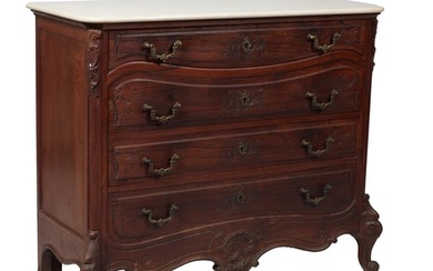 French Louis XV Style Marble Top Kingwood Commode, 19th c., H.- 40 1/2 in., W.- 48 in., D.- 20 1/2