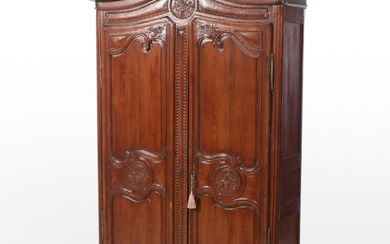 French Provincial Carved Pine Armoire, 19th Century and Adapted