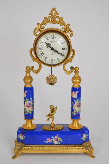 French-Style Bronze and Porcelain Mantle Clock by Limoges French...
