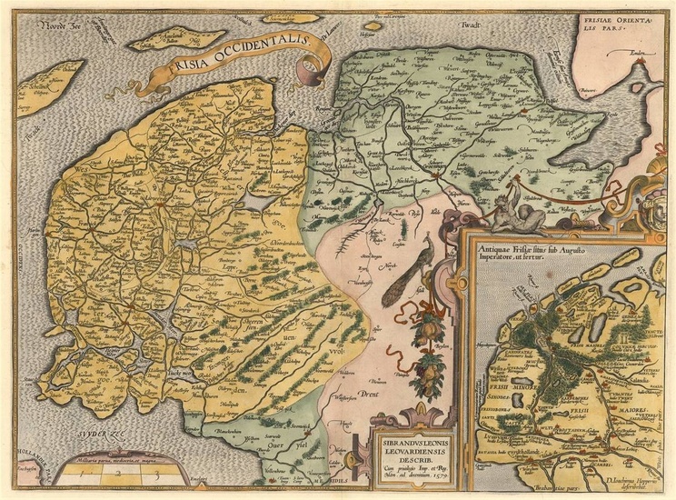 [Friesland]. "Frisia Occidentalis. Sibrandus Leonis Leovardiensis Describ." Carte engr. manuscrite de S. LEO, avec cartouche...