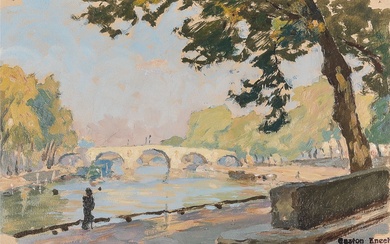 GASTON KNECHT (1875-1968). Paris, la Seine, le pont Marie, c. 1940. Huile sur carton, cachet...