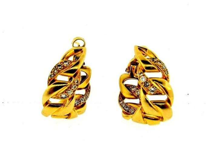 GROOVY Cartier 18k Yellow Gold & Diamond Hoop Earrings