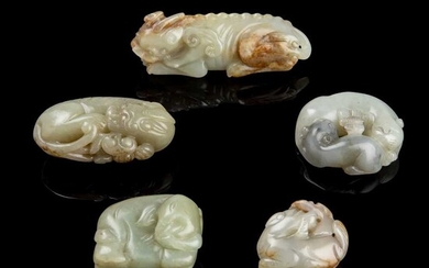 GROUP OF FIVE JADE CARVINGS OF ANIMALS 19TH-20TH CENTURY