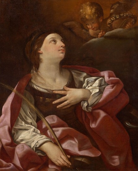 GUIDO RENI ET L'ATELIER(Calvenzano 1575-1642 Bologne)Sainte Catherine d'Alexandrie. Huile sur toile. 106 × 85 cm....