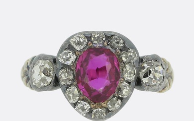 Georgian Ruby and Diamond Heart Ring