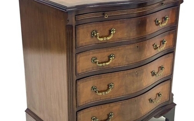 Georgian design mahogany serpentine front chest, cross banded moulded...
