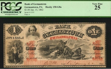 Germantown, Pennsylvania. Bank of Germantown. 1862. $1. PCGS Currency Very Fine 25.