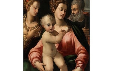 Girolamo Mazzola Bedoli, um 1500 – 1569, DIE HEILIGE FAMILIE MIT DER HEILIGEN KATHARINA