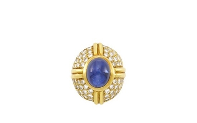 Gold, Cabochon Sapphire and Diamond Bombé Ring