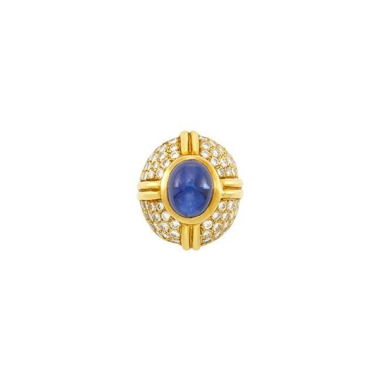 Gold, Cabochon Sapphire and Diamond Bombé Ring