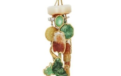 Gold, Jade and Hardstone Charm Pendant