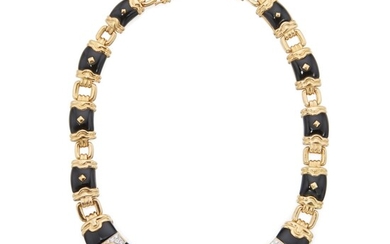 Gold, Onyx and Diamond Necklace