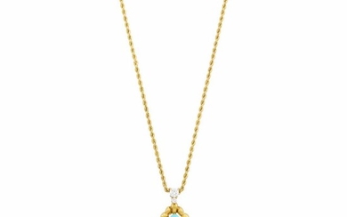 Gold, Turquoise and Diamond Pendant with Chain Necklace