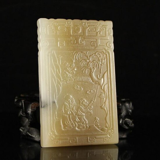 Good Chinese Carved White Jade Abstinence Plaque