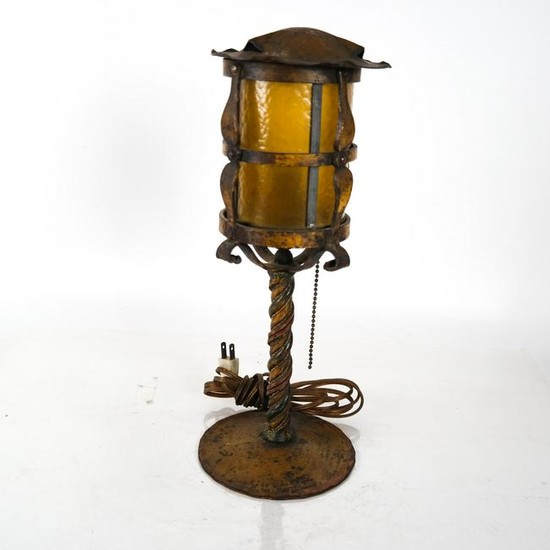Gothic-Style Slag Glass Lamp