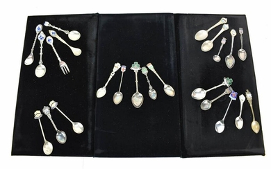 Group of 18 Enamel Souvenir Silver Plated Spoons