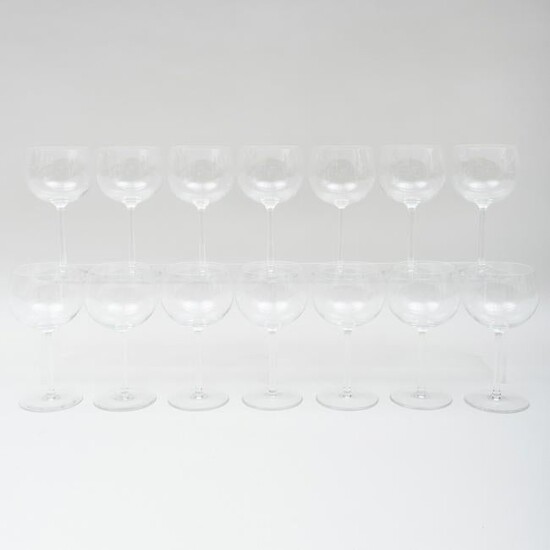 Group of Fourteen Val Saint Lambert Red Wine Glasses