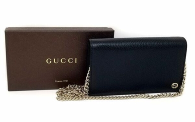Gucci Black Leather Marmont Double G Chain Wallet Cross