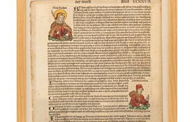 HARTMANN SCHEDEL. NUREMBERG, 1493. Hoja incunable de la obra La Crónica de Nuremberg (Liber Chronicarum) de Hartmann Schede...