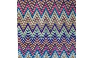 Hand-Knotted Chevron Design Sari Silk Oxidized Wool