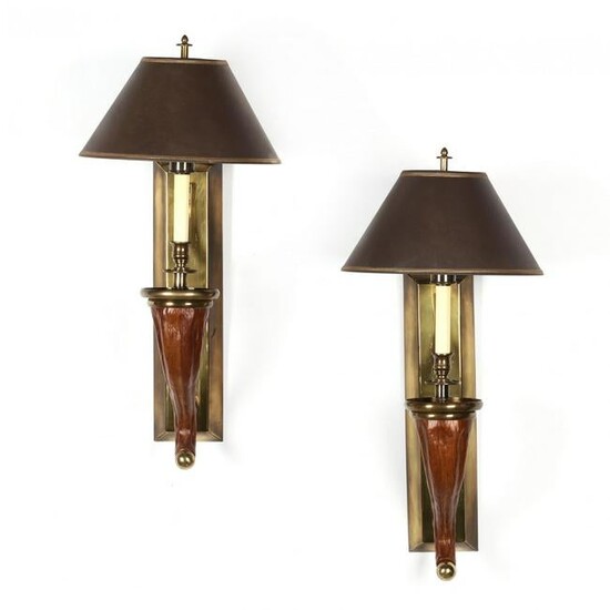 Hart Associates, Pair of Faux Horn and Brass Sconces