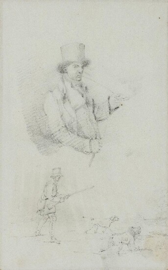 Henry Thomas Alken, British 1785-1851- Studies of a huntsman with dogs and a man smoking a pipe; pencil on paper, 19.3 x 11.8 cm. Provenance: With JS Maas & Co., London.; Private Collection, UK, since 1968.; By descent.