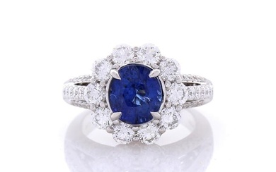 Heritage Gem Studio EGL Certified 3.08 Carat Oval Blue Sapphire & Diamond Cocktail Ring In 18K Gold