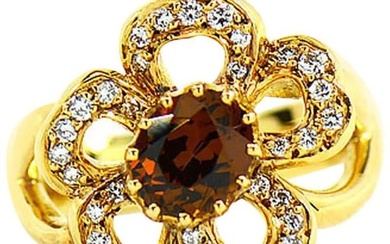 Hermes Diamond and Citrine Flower Ring in 18 Karat Yellow Gold