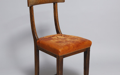 High chair made of oak, cognac dyed vegetable leather circa 1900.