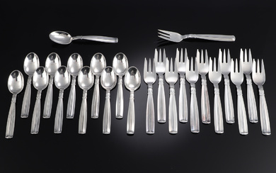 Horsens Silverware Factory/ W. & S. Sørensen. 'Karina' silver cake forks and coffee spoons (24)