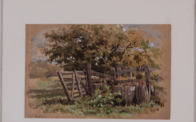 Hugh Newell, (Irish/American, 1830-1915) - Landscape with Fence