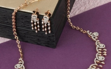 IGI Certified 14K Rose Gold Diamond Necklace & Earrings