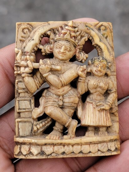 Important Early Indian Carving of Krishna and Radha