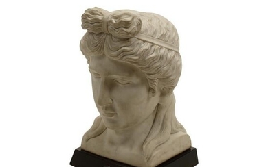 Italian Neoclassical Style Marble Bust on Wood Base.
