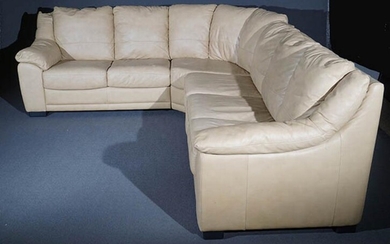 Italian Nicoletti Tan Leather Modular Three-Section Corner Sofa Unit