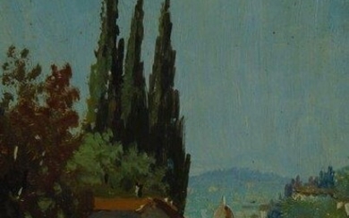 Italian School, mid-20th century- View of Florence; oil on board, signed indistinctly lower left, 19 x 14 cm